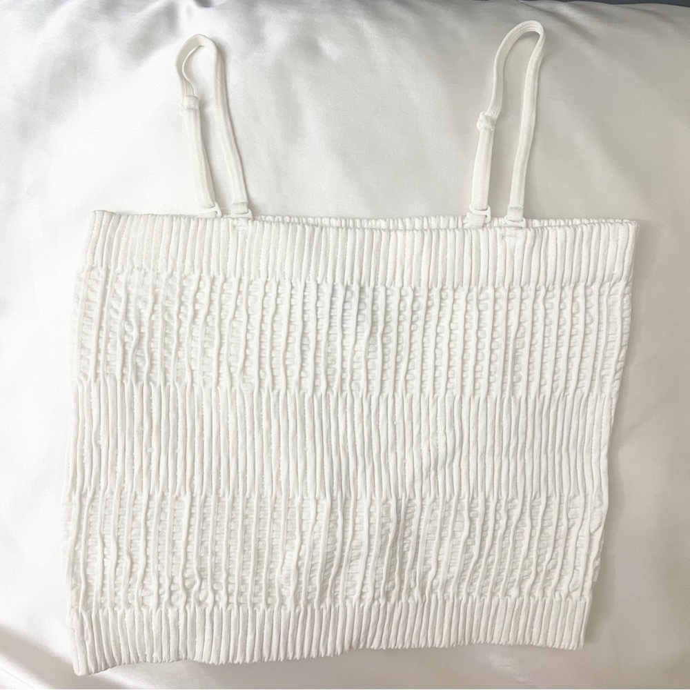 Connection 18 2-in-1 Textured Cropped Smocked White Convertible Tube Camisole